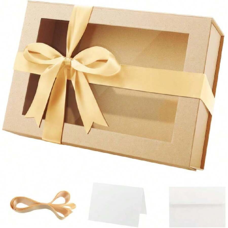 Large Kraft Gift Box With Window, 13.5x9x4.1 Inches Clear Gift Box For Present Contains Ribbon, Card, Groomsman Proposal Box Witagnetic Lid,30187507 - 霧霾藍 - 查看 1