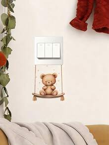Cartoon Bear Swing Switch Sticker, Cute Cartoon Swing Leopard, Cute Cartoon Kitten, Rabbit, Leopard, Bedroom Hallway Living Room Home Switch Sticker, Decorative Wall Sticker, Self-Adhesive, Vinyl Material, Convenient And Practical - Multicolor - View 9