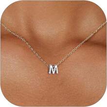 ChicSilver Initial Necklace 26 Letters A-Z Charms 925 Silver / Gold Chain Necklaces For Women Jewelry Accessories Mini Minimalist Alphabet Names For Mothers Couples Birthday - M/白金 - 查看 2