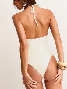 Mother's Day Summer Swimwear White Sexy Backless Swimsuit, Bohemian Style Holiday Outfit Suitable For Summer Beach Vacation, Women's Elegant Swimsuit Set Women's Elegant Swimwear Set - White - View 2