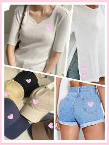 12 piezas de parches con forma de corazón pequeño de color rosa para planchar - Rosa - Ver 6