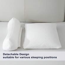 二合一可调节PE软管颈枕，可拆卸，高度可调节，适合侧睡和俯卧，附赠额外填充物 - 白色 - 查看 8