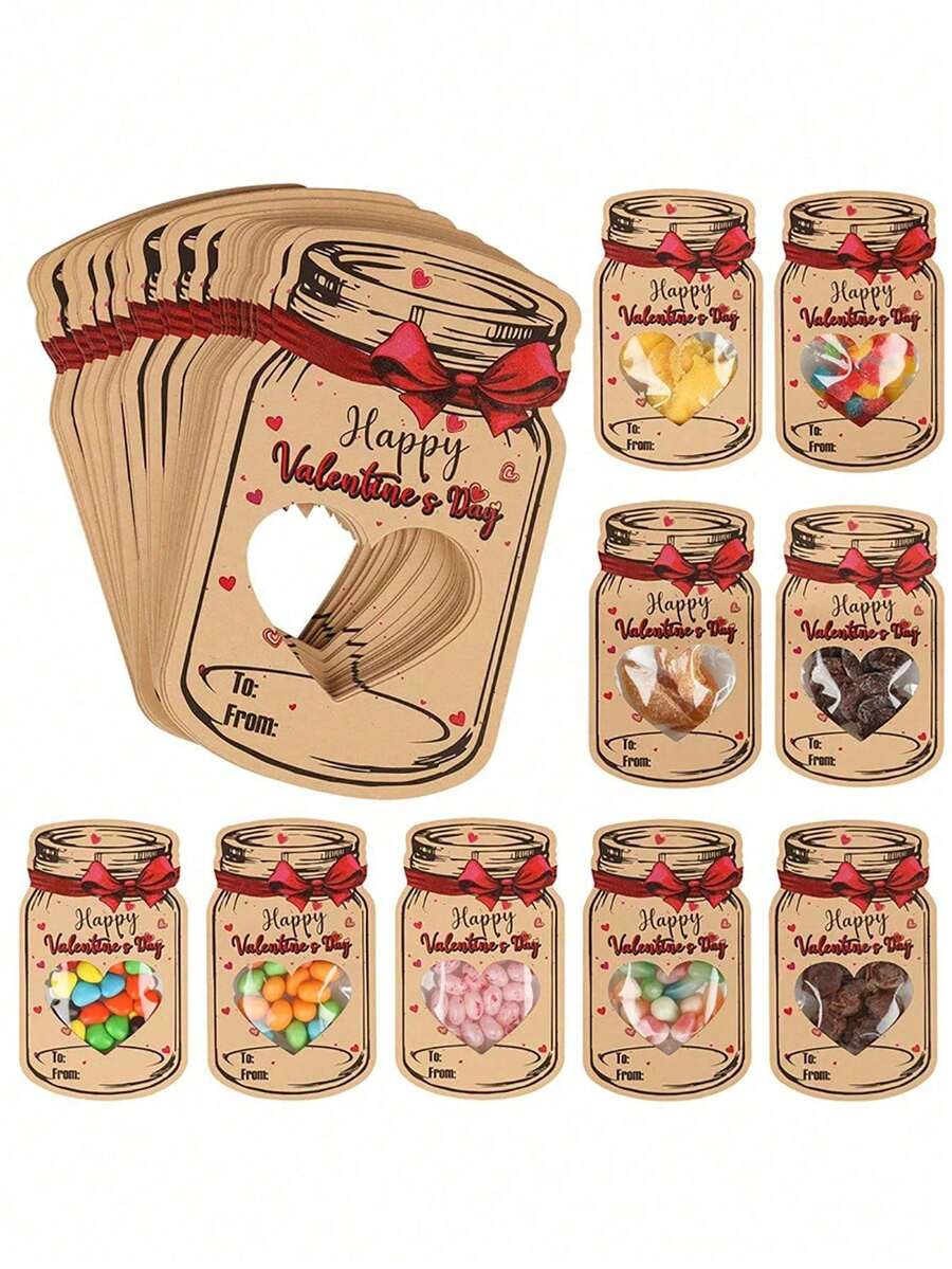 24张复古情人节贺卡，空白留言瓶卡片，趣味DIY交换卡片，派对小礼物，情人节快乐（不含糖果）