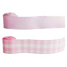 Buffalo Plaid Burlap Wired Ribbon, Tartan Check, Farmhouse Style, For Gift Wrapping, Christmas, Wedding Decorations (Pink/Solid/Check, 2.5 Inch),2.5Inch,Pink/Solid/Check - 粉紅色/純色/格子 - 查看 5