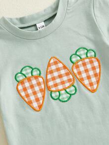 Toddler Little Boy Girl Easter Outfit Carrot Embroidered Short Sleeve T-Shirts And Plaid Shorts 2 Piece Set - xanh quân đội - Xem 4