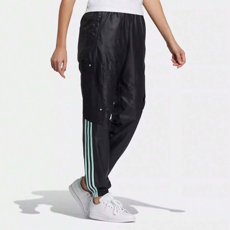 Adidas 三葉草 新運動休閒束腳女子長褲 - 黑色 - 查看 1