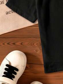 Cartoon Pattern Print Round Neck Casual Short Sleeve T-Shirt - Black - View 7