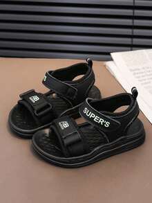 1双 2025新款男女儿童夏季运动露趾时尚卡通休闲软底沙滩平底凉鞋 - 黑色 - 查看 1