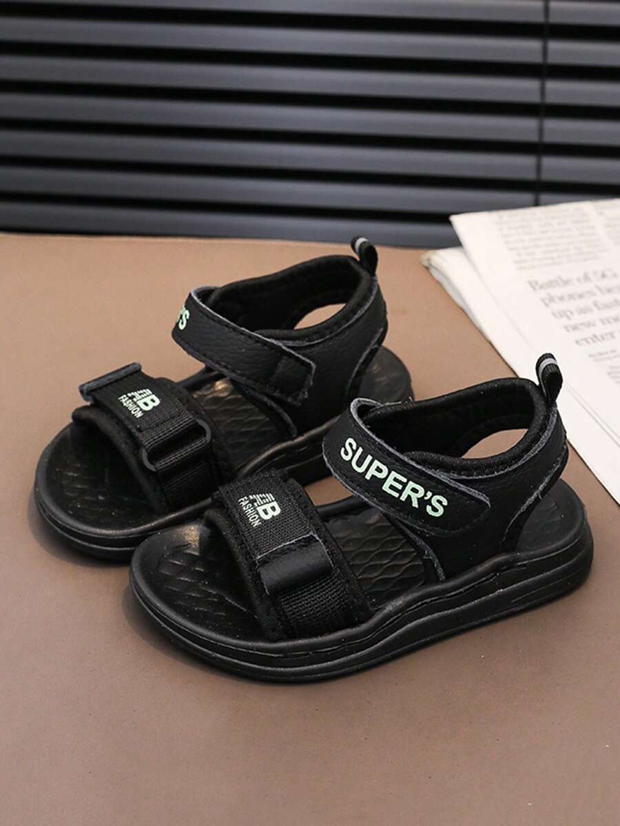 1双 2025新款男女儿童夏季运动露趾时尚卡通休闲软底沙滩平底凉鞋 - 黑色 - 查看 1