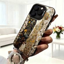 Cubierta de telefono con borde metalico color blanco y negro con estampado floral vintage para iPhone 14 Pro Max elegante para uso diario en cafeterias y salones - Blanco - Ver 6