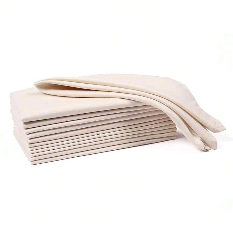 Set Of 12 Polyester Cloth Napkins 18x18 Inches - Washable Dinner Napkins With Hemmed Edges For Weddings, Than1ks 1giving, Hotel - Soft Durable Table Linen For Parties Or Everyday Use - Beige,18inchx18inch(Setof12),Beige - 淺褐色的 - 查看 1