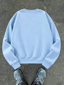 1件男童滑板风街头元素印花圆领卫衣，柔软舒适，春秋季日常休闲服 - 藍色 - 查看 2
