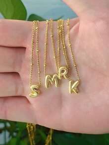 1pc Minimalist Thick Line Balloon Letter Pendant Stainless Steel Necklace, Suitable For Children, Customizable A-Z Name, Bubble Letter Necklace, Anniversary Birthday Gift And Daily Wear - Gold - View 4