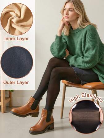 Women's Winter Thermal Tights, With A See-Through Design, Thermal Lined, Plus Size, And Suitable As Thermal Tights For Dresses.
