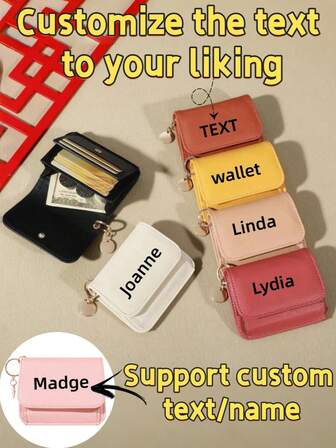 1個 パーソナライズ可能なテキスト、子供の名前入りウォレット、ショートで洗練されたハイエンド学生カードホルダーとコインケースの2in1ウォレット、女の子や学生に適しています、ミニウォレット、パッケージバッグ、可愛いウォレットと小さな財布、秋向け