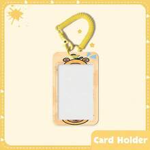 1 pieza Soporte para tarjeta de identificación de estudiante, tarjeta de acceso, tarjeta de almuerzo, tarjeta de autobús, tarjeta de trabajo con diseño de Capibara comiendo pastel y cordón retráctil amarillo de primavera, estilo lindo para el campus - casquillos de resorte - Ver 4