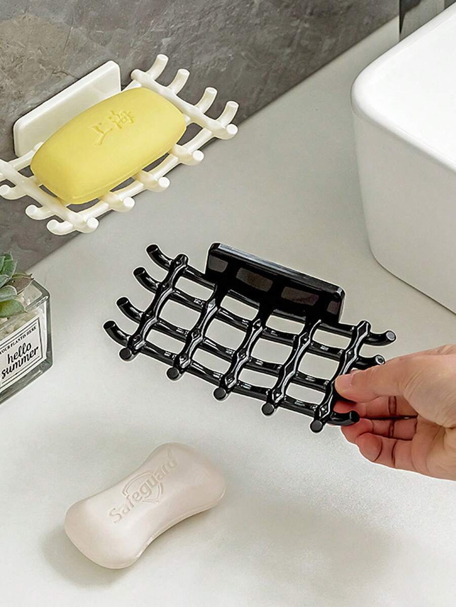 1pc Grid Wall Mounted Soap Dish Holder, Shower Room & Bathroom Drainage Shelf, Door Back Storage Hanger, Suitable For Hanging Towel, Bath Ball, Brush, Headwear, Necklace - 彩色 - 查看 1