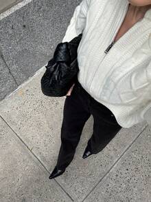 Senya 秋冬新款女士拉链休闲针织开衫，圆领罗纹扭结长袖针织，宽松版型，适合日常、通勤、办公、毕业季、返校季等场合，也可作为情人节女士冬季毛衣和新年礼物。 - 白色 - 查看 6