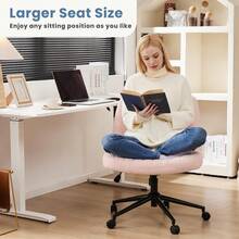 [Star Furniture]Height Adjustable Criss Cross Chair With No Wheels / With Wheels- Ice Wide Swivel Home Ice Desk Chairs Reading Chair - Hồng - Teddy Fleece - Có bánh xe - Xem 5