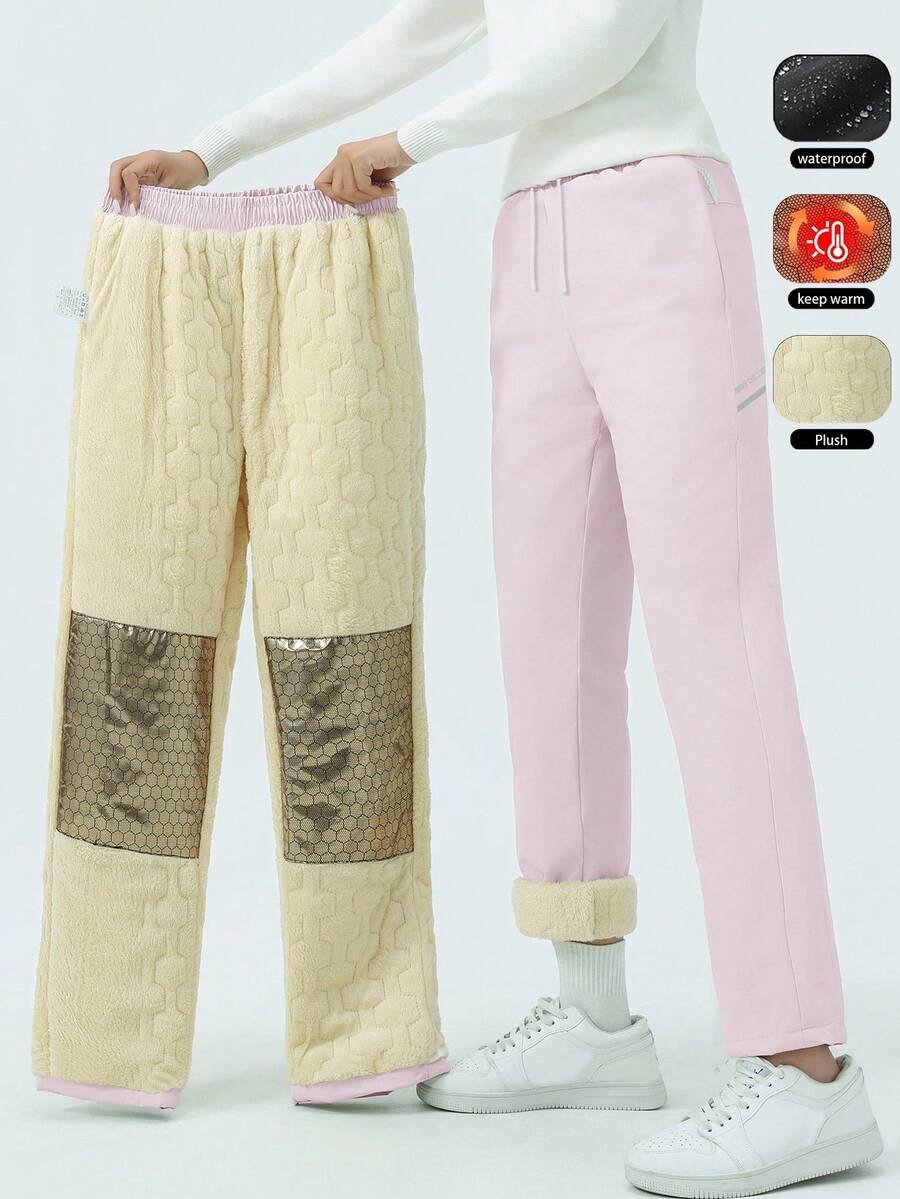 女士保暖防水防风滑雪裤，户外雪裤，冬季保暖徒步裤紧身裤 - 粉色 - 查看 1