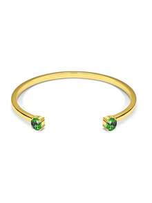 Charm-In Brazalete abierto chapado en oro de 18K con piedra de circonia verde, joyería como regalo de vuelta a clases