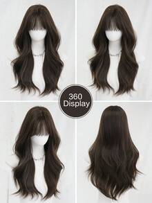 NICKY WALL Long Curly Synthetic Heat-Resistant Wig With Natural Bangs In Curly Brown Wig, 24 Inches Long, Made From Fiber, Suitable For Daily Use, Natural And Realistic Hairpiece.