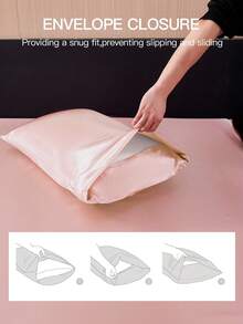 2件套高级丝滑缎面信封式枕套，柔软透气，不易起皱，呵护秀发肌肤，提升睡眠质量，不含枕芯，可机洗，通过Oeko-Tex认证，浅粉色 - 淺粉色 - 查看 5