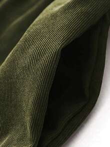 Corduroy Loose Long Sleeve Collared Dress, Winter Dress, Elegant Dresses For Women - Army Green - View 6