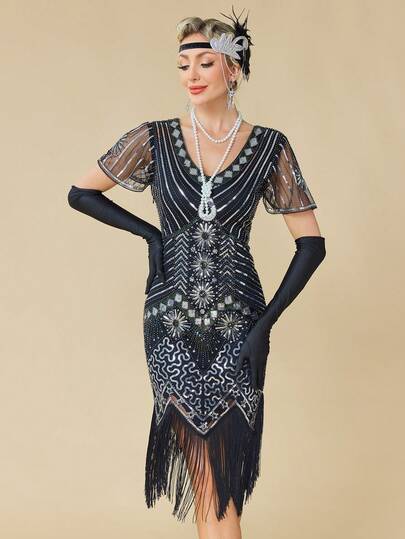 1920s Flapper Dresses For Women, Great Gatsby Dresses With Sleeve Roaring 20s Dress For Harlem Nights