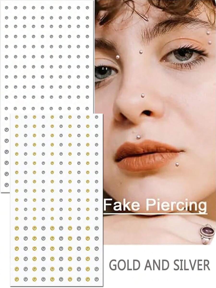 3 Sheets Fake Piercings, Fake Nose Ring, Fake Eyebrow, Lip Ring, Labret Studs & More - Adhesive Face Jewelry,Comes With A Bonus Pair Of Tweezers
