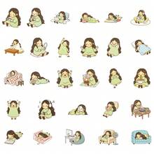 56Pcs Cute Cartoon Slouchy Girl Graffiti Stickers Q Version Cute Girl Decorative Luggage Stickers - Multicolor - View 7