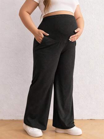 Autumn/Winter New Plus Size Maternity Pants, Super High Waist Elastic Casual Maternity Flare Pants, Adjustable Waistband, Comfortable Soft Yoga Leggings