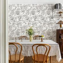 1 Roll Thick Waterproof Self-Adhesive Wallpaper, Retro Solid Color Peony Floral Pattern, Home Decor Wall Paper, Suitable For Bathroom, Living Room, Bedroom, Kitchen, DIY Furniture Renewal Self-Adhesive Wallpaper - Multicolor - View 2