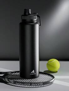 Powcan 40oz insulated stainless steel sports water bottle with spout and handle lid, wide-mouth bottle, double-wall stainless steel, leak-proof design, suitable for sports, outdoors, travel, school, and office - 黑色 - 查看 7