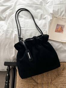 秋冬时尚复古麂皮手提包，休闲百搭女士单肩包，拉链封口，褶皱设计，优雅配色，大容量水桶包，适合日常通勤、约会、购物等场合。 - 彩色 - 查看 15