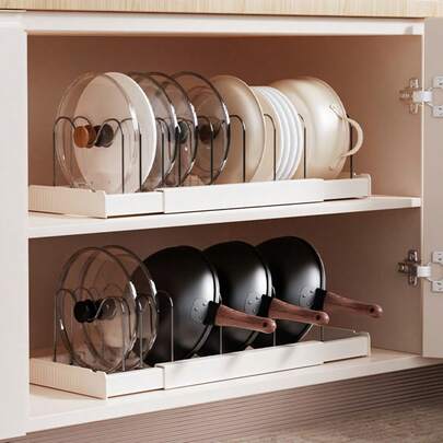 Organizador expandible para ollas y sartenes, Soporte Organizador Ajustable Para Ollas, Moldes De Pasteles, organizador para gabinetes de cocina,Tablas De Cortar, Alfombrillas