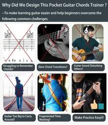 Pocket Guitar Chord Practice Tool, Portable Guitar Neck For Trainer Beginner W/A Rotatable Chords Chart Screen Battery Included - 1 - 查看 2