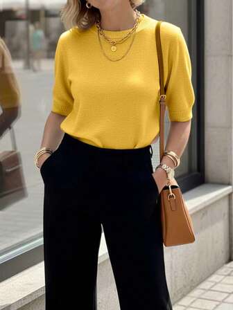 女士针织短袖上衣 简约时尚休闲日常