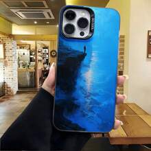 Cubierta de telefono con diseño de paisaje acuatico azul para iPhone 14 Pro Max funda protectora con impresion de montana y reflejo en agua estilo natural elegante para uso diario y viajes - Negro - Ver 4