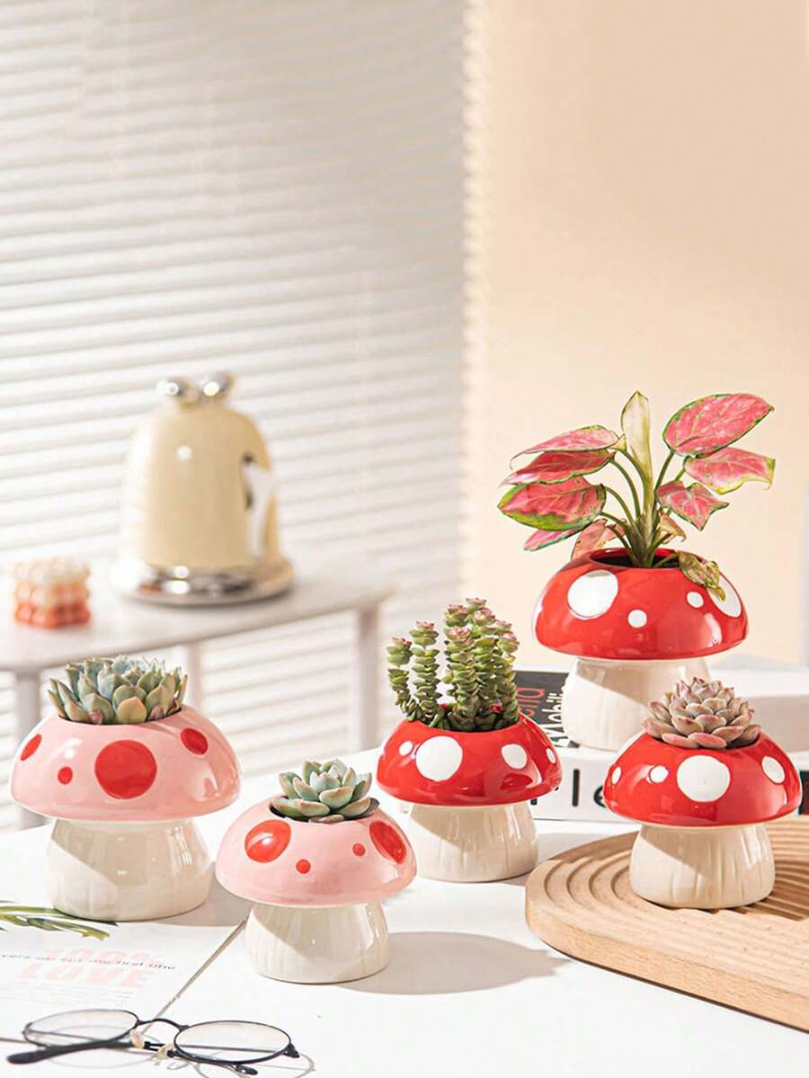 1 chậu trồng cây hình nấm, chậu cây mọng nước nhỏ dễ thương có lỗ thoát nước, thích hợp cho trong nhà và ngoài trời, nhiều màu (đỏ, xanh dương, hồng, xanh lá cây), trang trí ngoài trời hình nấm, chậu trồng cây hình nấm mini vui nhộn, lưu trữ trên bàn phòng khách, trang trí ban công - Nhiều màu - Xem 1
