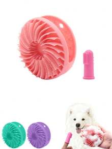 1 zestaw 2 sztuk 2 w 1 Zestaw do pielęgnacji zwierząt Delikatna szczotka do kąpieli z tworzywa TPR i silikonowa szczoteczka do zębów dla psów i kotów - Wielokolorowe - Zobacz 5