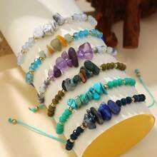 12pcs Bohemian Natural Stone Bracelet Set, Suitable For Men And Women - Amethyst, Labradorite, Turquoise And Rose Quartz Beads - Perfect Gift
