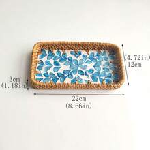 8.66 X 4.72 X 1.18 Inches Handmade Rattan & Shell Decorative Catchall Tray, Entryway Key Holder, Desktop Organizer - Blue and White - View 15