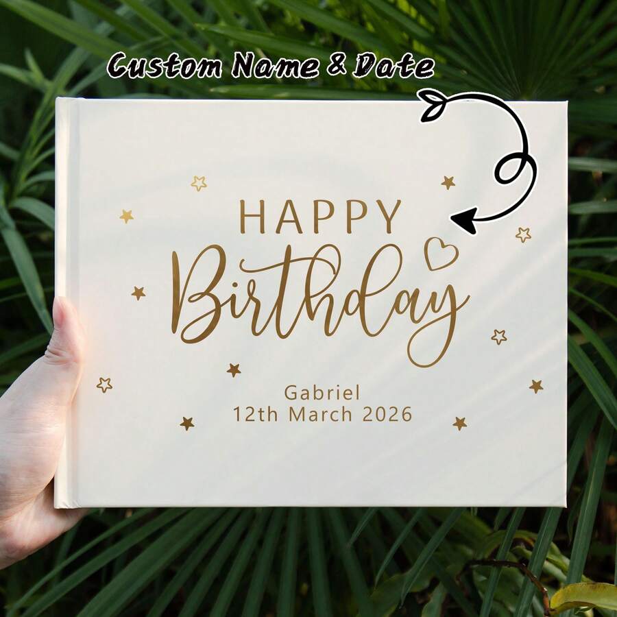 One Personalized Black Or White Horizontal Guestbook, Black And Gold Photo Album, Custom Birthday Party Sign-In Book, Personalized Birthday Guestbook. - Multicolor 2 - View 1