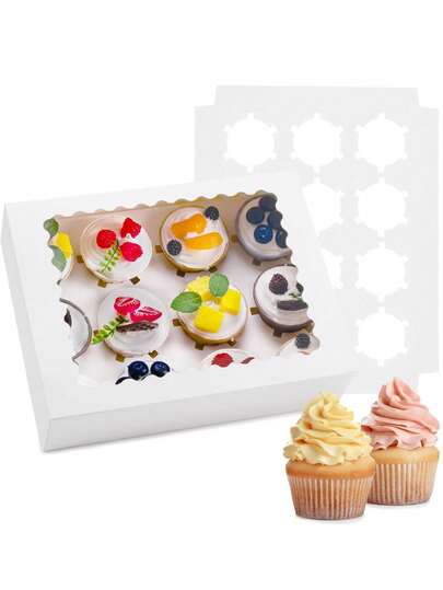 6 pièces/1 pièce Boîtes à Cupcakes - Contient 12 Boîtes à Cupcakes avec Fenêtre, Support à Cupcakes Facile à Transporter et à Présenter - Idéal pour les Cupcakes, Desserts et Plus