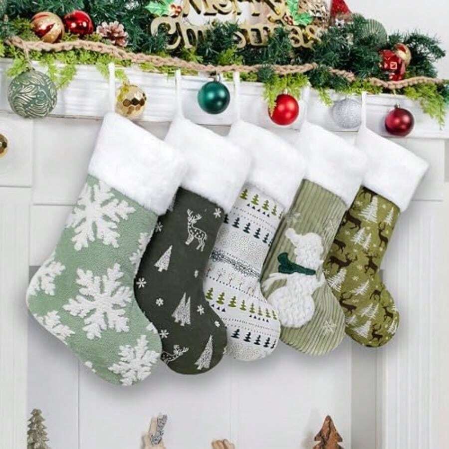 LUBOT - Paquete de medias de Navidad de 20 pulgadas, color rojo y verde, a cuadros, mezcla y combina clásica, rústica, de algodón, para colgar en la chimenea, para decoración de la temporada de día(Verde 5) - Multicolor - Ver 1
