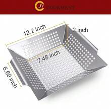Grill Basket- Stainless Steel Grilling Basket For Indoor And Outdoor Use, Heavy Duty Vegetables Grill Basket For Veggies And Kabob, Suitable For All Grills, Dishwasher ,Silver - 銀色 - 查看 5