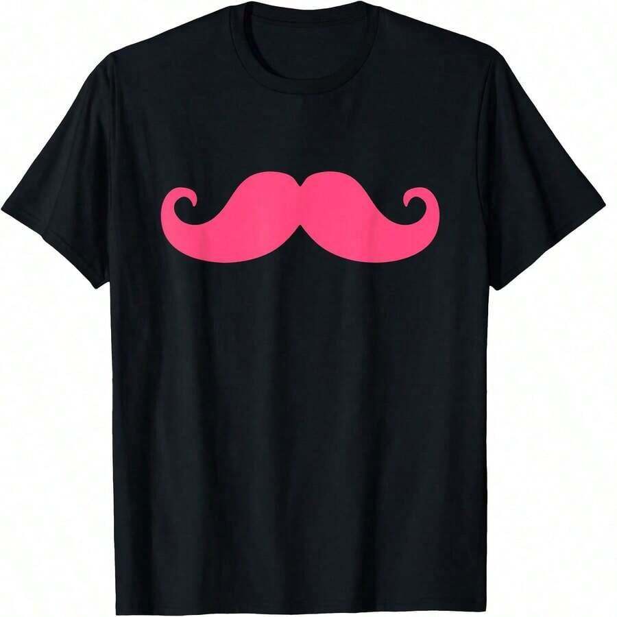 Camiseta de bigote rosa estilo hipster divertido para hombres y mujeres - Negro - Ver 1