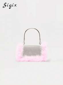 Elegante bolso de mano con decoración de plumas y cristales de estilo francés, cartera brillante para boda, fiesta y de alta gama - Rosa - Ver 6