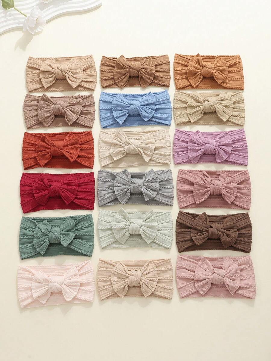 jralon 18pcs/Pack Infant & Toddler Multicolor Nylon Bow Jacquard Headbands, Soft Elastic Hair Bands For Babies, Suitable For All Seasons